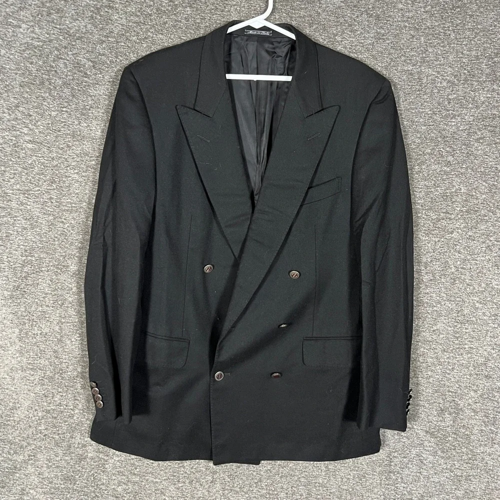 Ermenegildo Zegna Black Double Breasted Wool‎ Blazer Overcoat Italy Peak Lapel